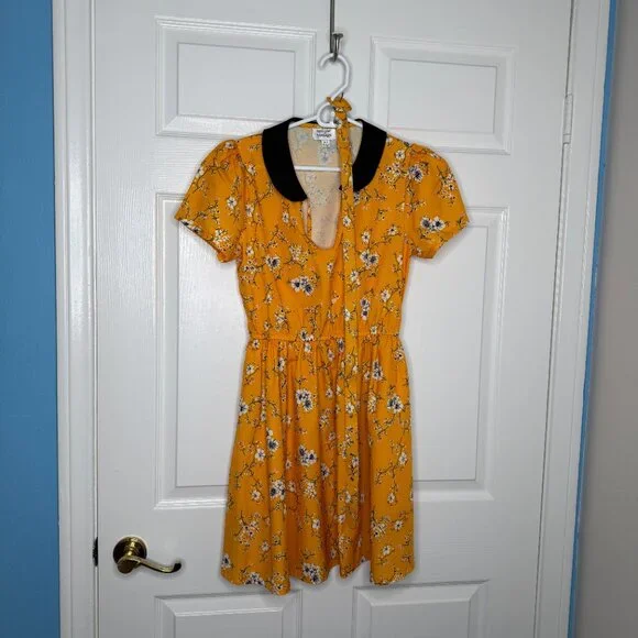 Unique Vintage Orange Floral Peter Pan Dress - Picture 6 of 6